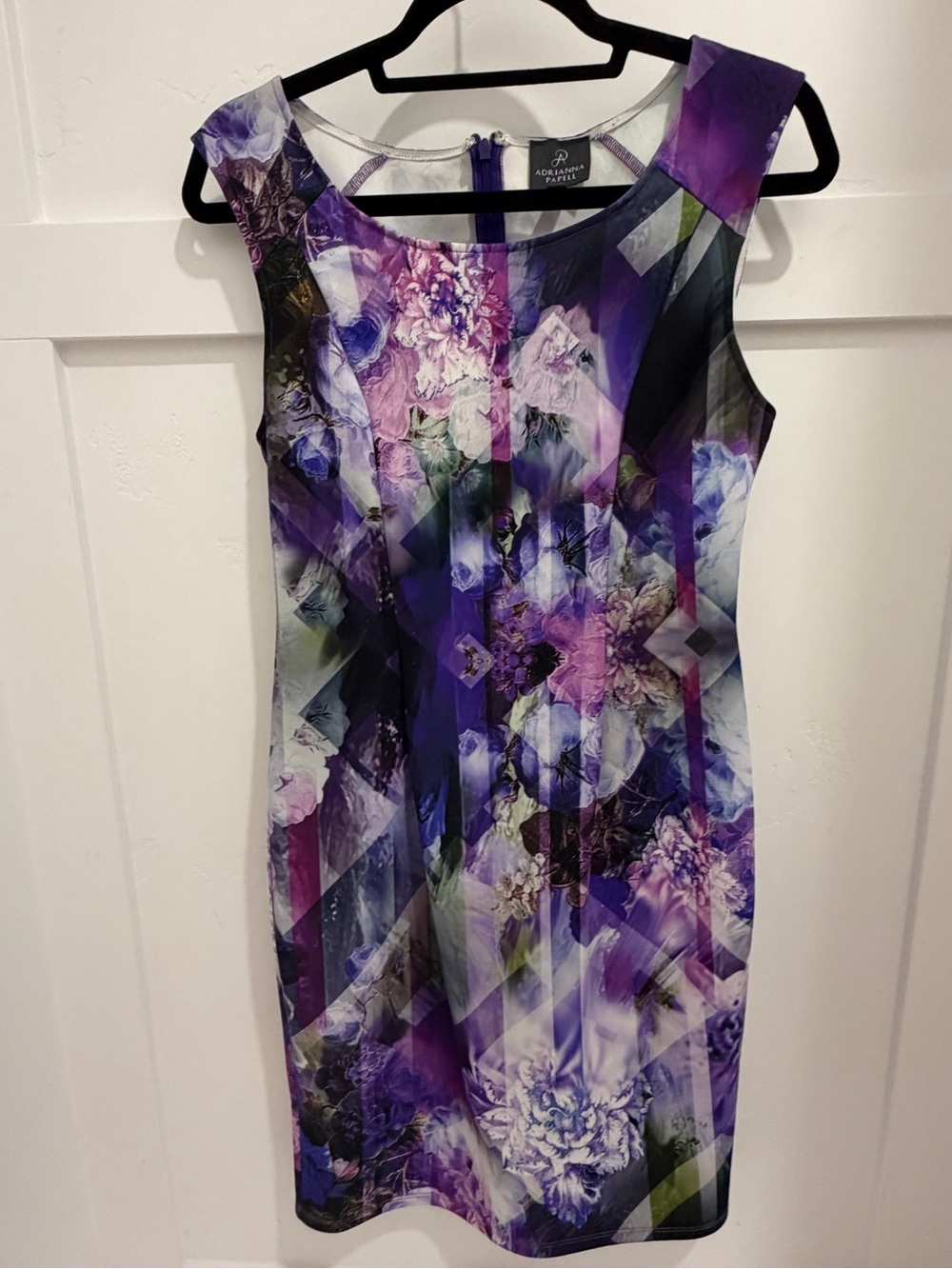 Adrianna Papell Purple Floral Print Midi Sheath Dress